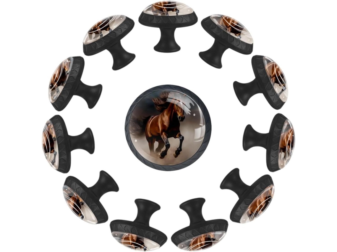 Puxadores E Botões Redondos Para Gavetas Armários, Conjunto De 12 Peças, Com Desenho De Cavalo Marrom, Ideais Para