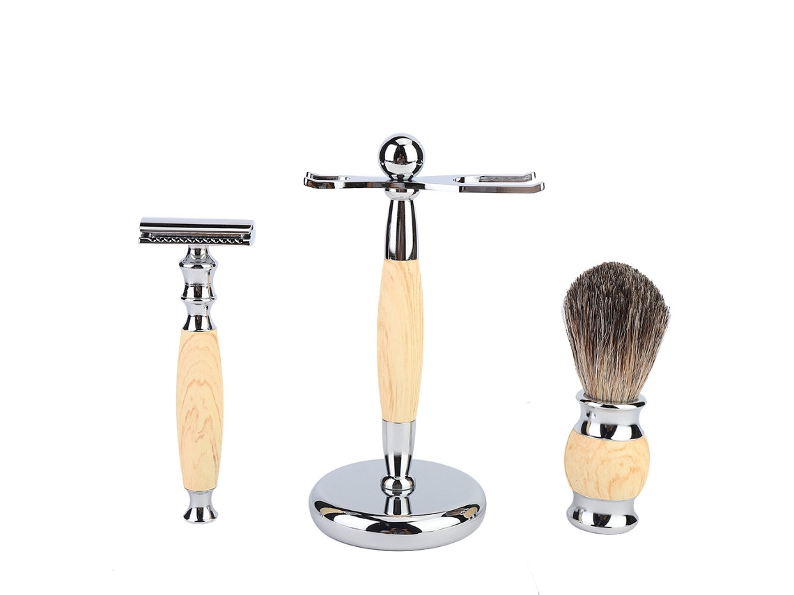 Kit de Barbear Clássico Masculino 2026 com Aparelho de Barbear Manual, Escova para Barba e Suporte para Aparelho de Barbear