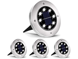 Lâmpada Solar Para Exterior, Lâmpada Solar Para Jardim, Pacote Com 4 Unidades, 8 Leds Aquaforge