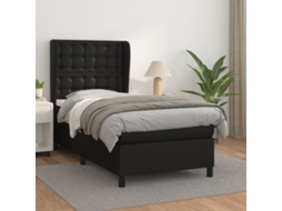 Cama Com Molas/colchão 90x190 Cm Couro Artificial Preto