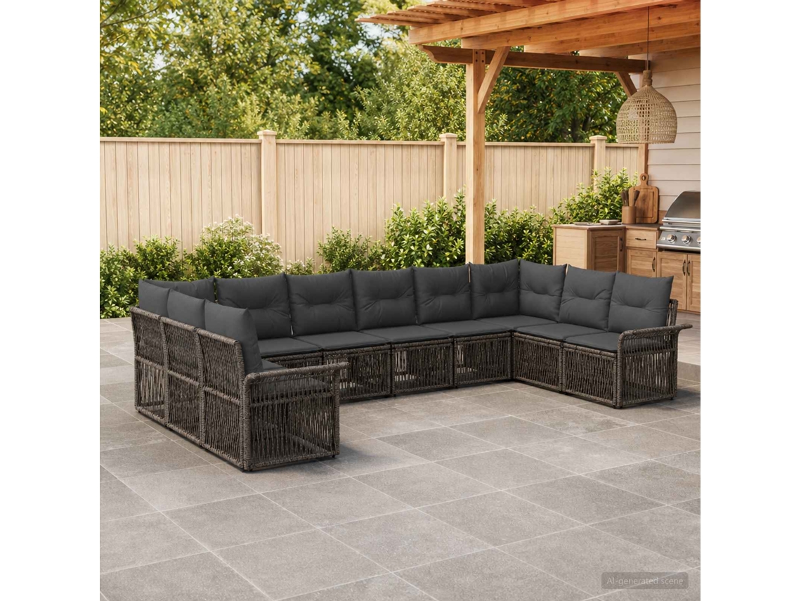 Vidaxl Conjunto De Sofá De Jardim 10 Pcs Cinzento Vime Pe