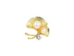 2026 broche de Folha de Gingo Estilo Pastoral Simples com Pérola e Diamante para Casaco, Traje e Camisa
