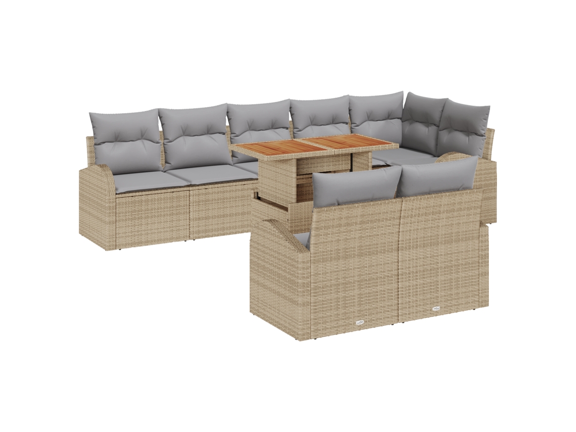 Conjunto 9 Conjunto De Sofá De Jardim Vidaxl Bege Vime Pe (100 X 55 X 73 Cm)