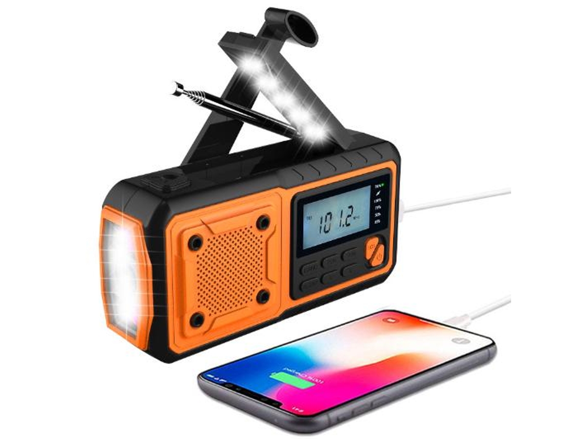 Rádio De Manivela, Bateria Externa De 4000mah Com Tela Lcd, Células Solares E Lanterna Wellngs Brilvibera