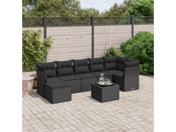 Vidaxl 8 Pcs Conjunto Sofás de Jardim com Almofadões Vime Pe Preto