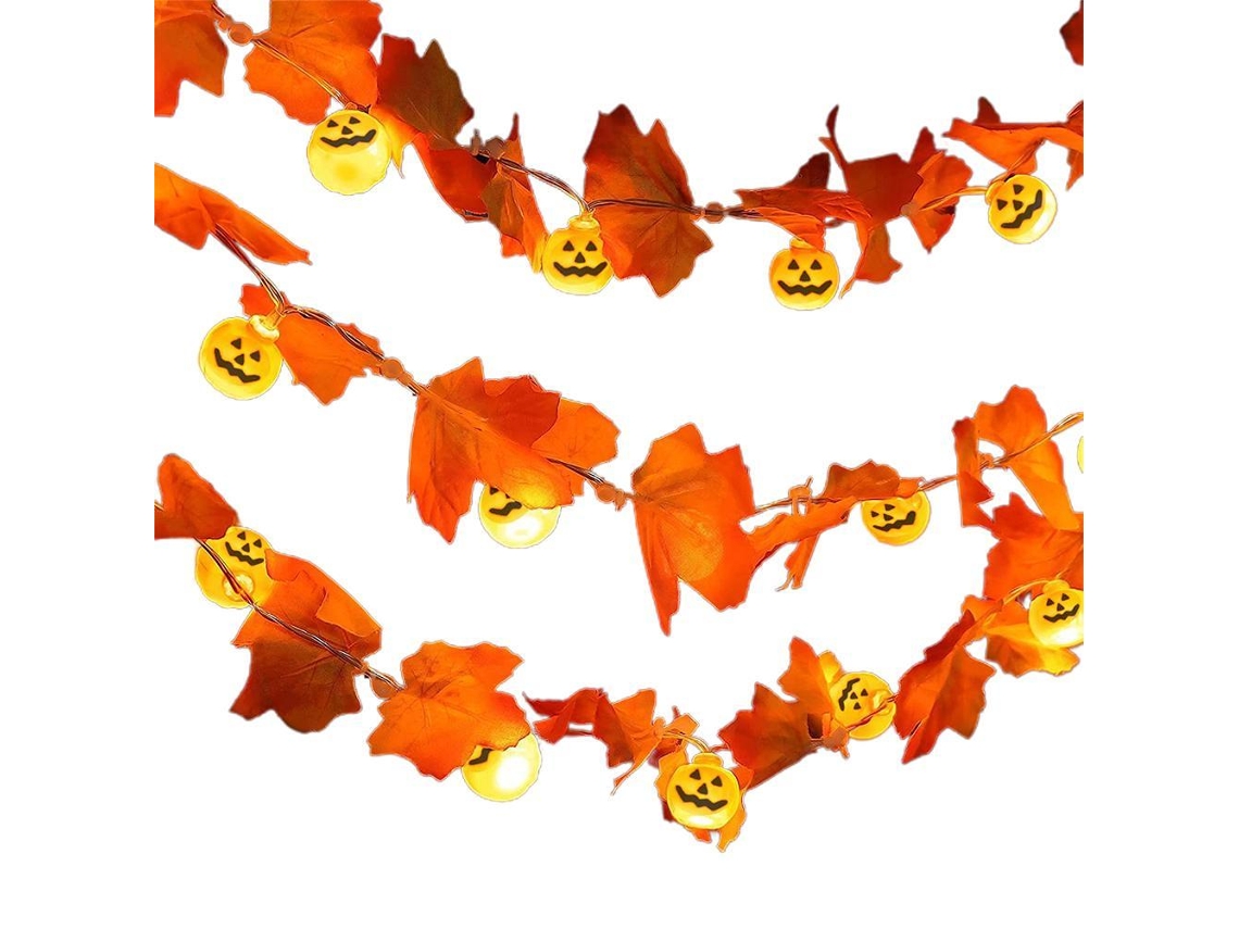 Luzes Decorativas De Halloween E Outono Com Folhas De Bordo