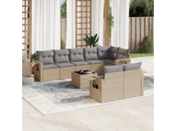 Vidaxl 9 Pcs Conjunto De Sofás P/ Jardim Com Almofadões Vime Pe Bege