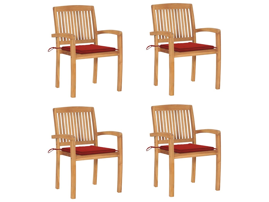 Vidaxl Cadeiras De Jardim Empiháveis C/ Almofadões 4 Pcs Teca Maciça