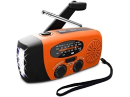 Rádio de emergência AQUAFORGE com energia solar, manivela, lanterna led e previsão do tempo
