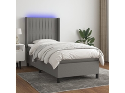 Vidaxl Cama Box Spring C/ Colchão E Led 100x200 Cm Tecido Cinza-escuro