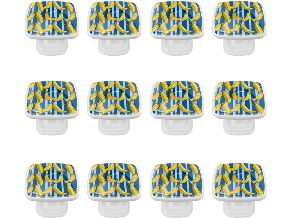 Puxadores Quadrados Para Gavetas De Cômoda, Puxadores Para Armários De Cozinha, 12 Peças, Listras Amarelo Banana