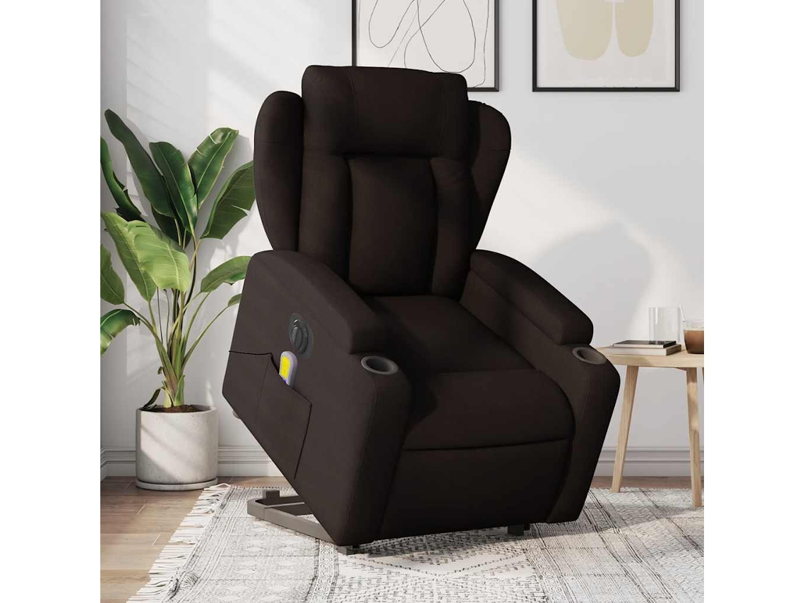 Vidaxl Poltrona Elétrica Elevatória Massagens Tecido Castanho-escuro