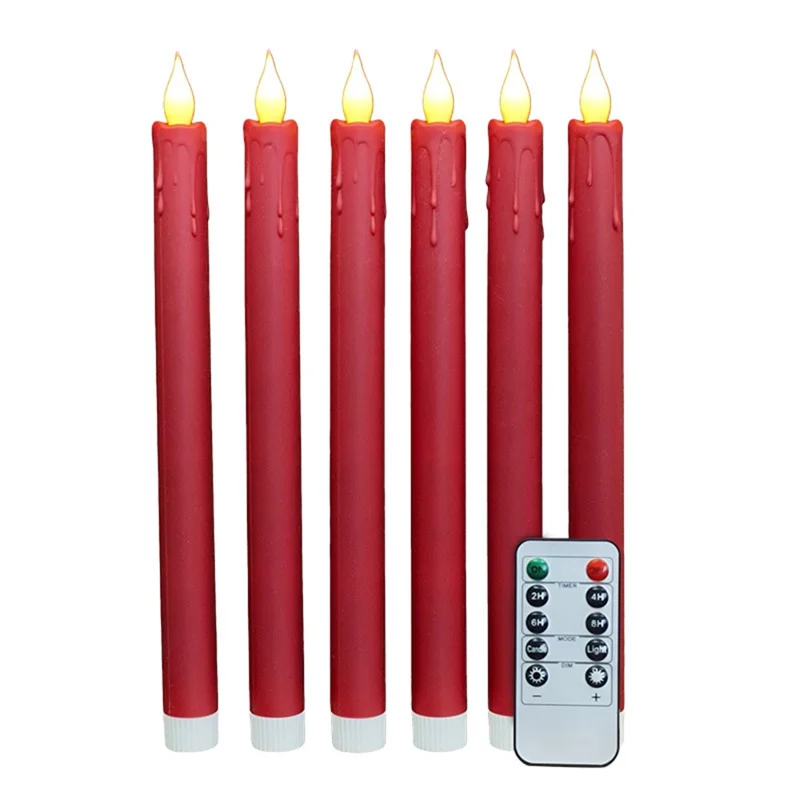 Velas Led Yuysan 6 Unidades 10,5 Polegadas Sem Chama Com Controlo Remoto Reguláveis Vermelho (casamentos E Decoração De Casa)