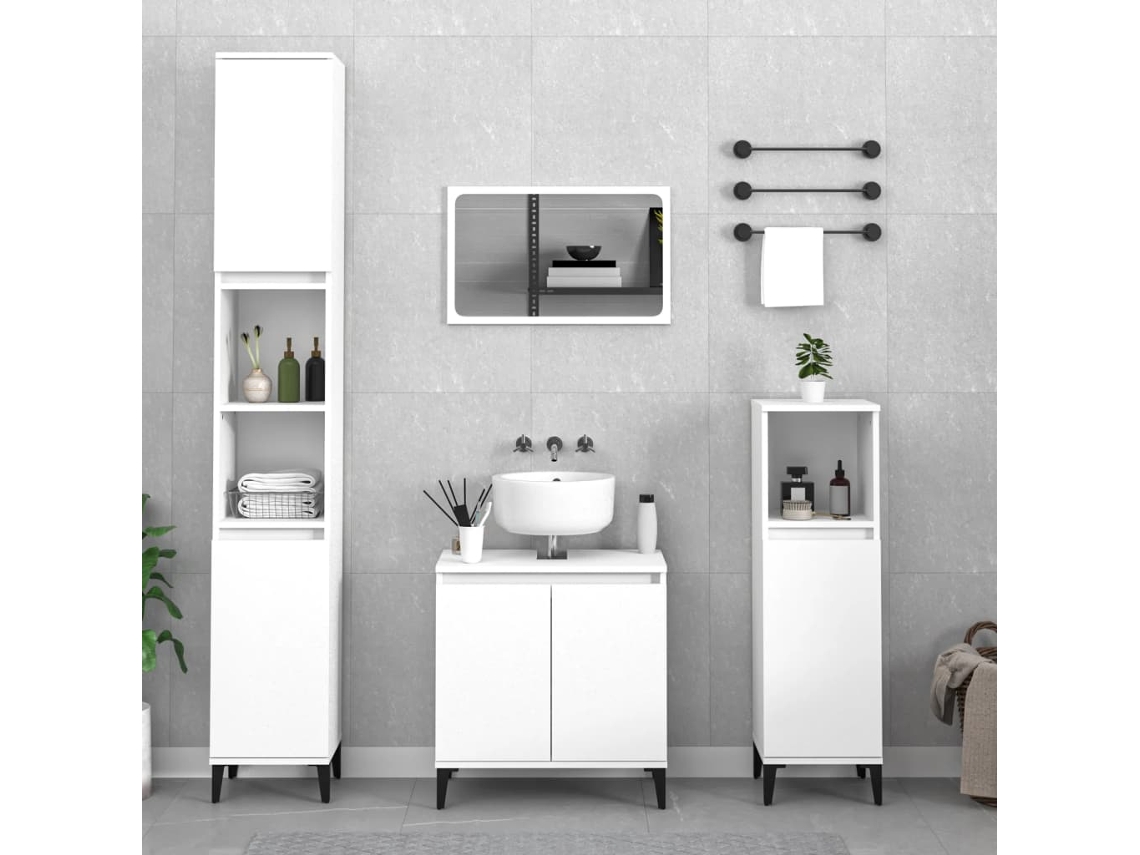 Vidaxl 3 Pcs Conjunto Móveis Casa De Banho Derivados De Madeira Branco