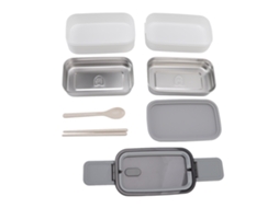 Caixa de Bento de Aço Inoxidável 304 com Duas Camadas, Chopsticks e Colher