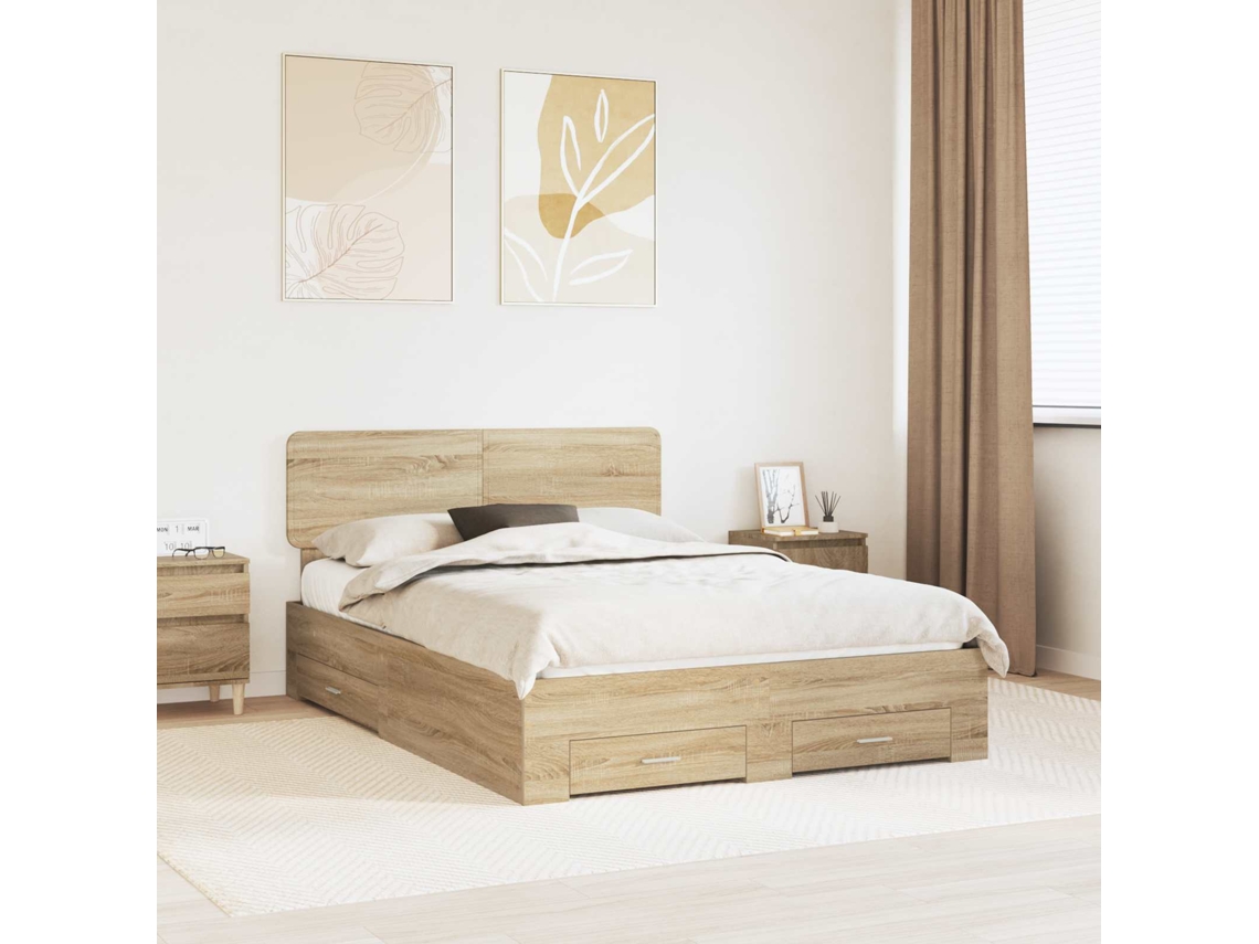 Vidaxl Estrutura Da Cama Com Gaveta Carvalho Sonoma 140 X 190 Cm
