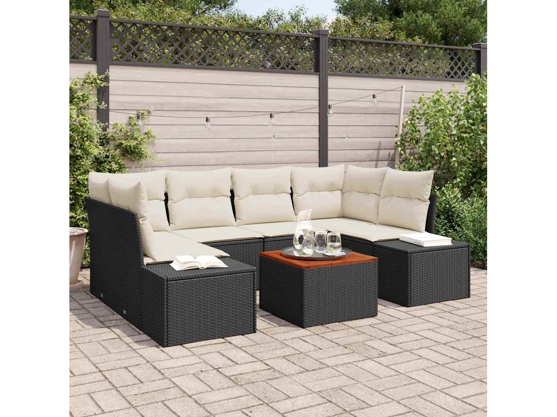 Vidaxl Conjunto De Sofá De Jardim 7 Unid. Preto E Creme Vime Pe