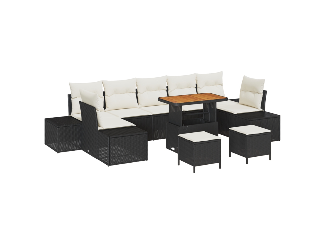 Conjunto 10 De Sofá De Jardim Com Almofadas Vidaxl Rattan Preto Acácia