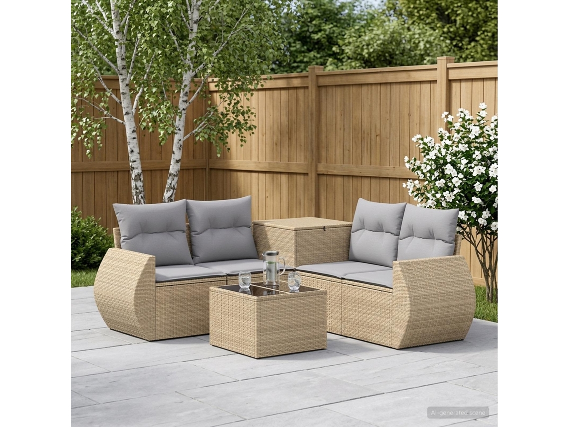 Vidaxl Conjunto De Sofás 6 Unid. Bege E Cinza Claro