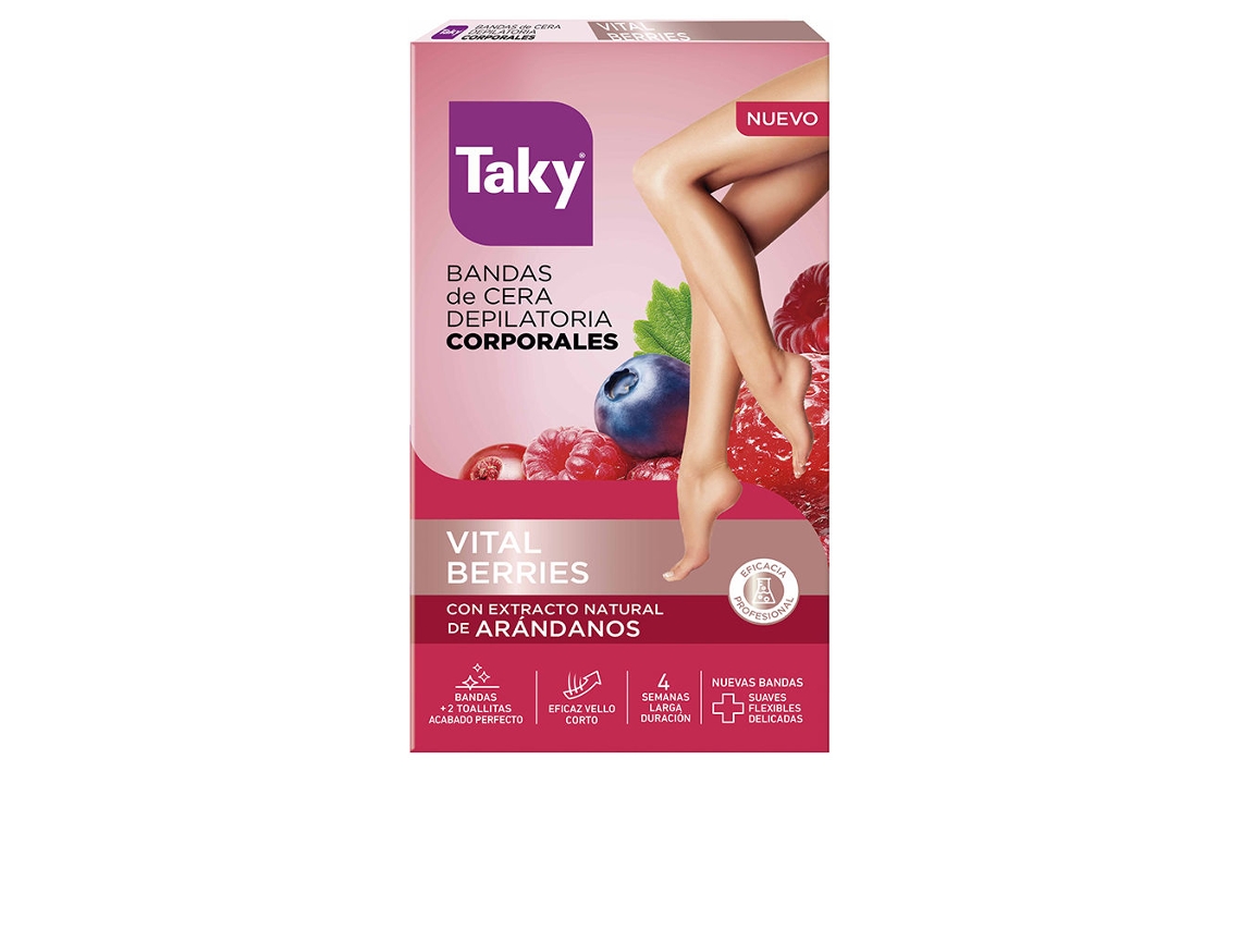 Tiras de Cera Depilatória Red Fruits para Remoção de Pelos Corporais, 16 Unidades. TAKY