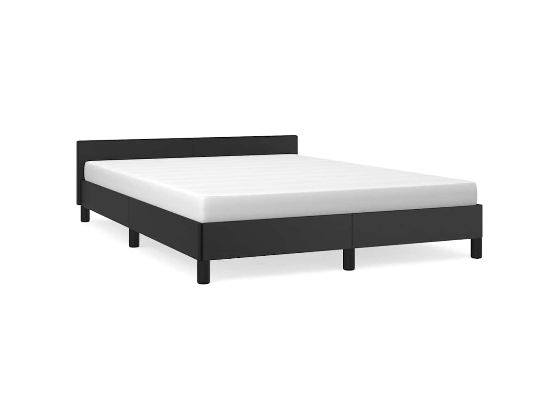 Bed Frame With Headboard, Bed Frames With Headboard Vidaxl Preto Couro Artificial (140 X 190 Cm)