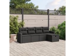 Conjunto de sofá de jardim de 5 peças com almofadas Vime Pe Black Lovely Home