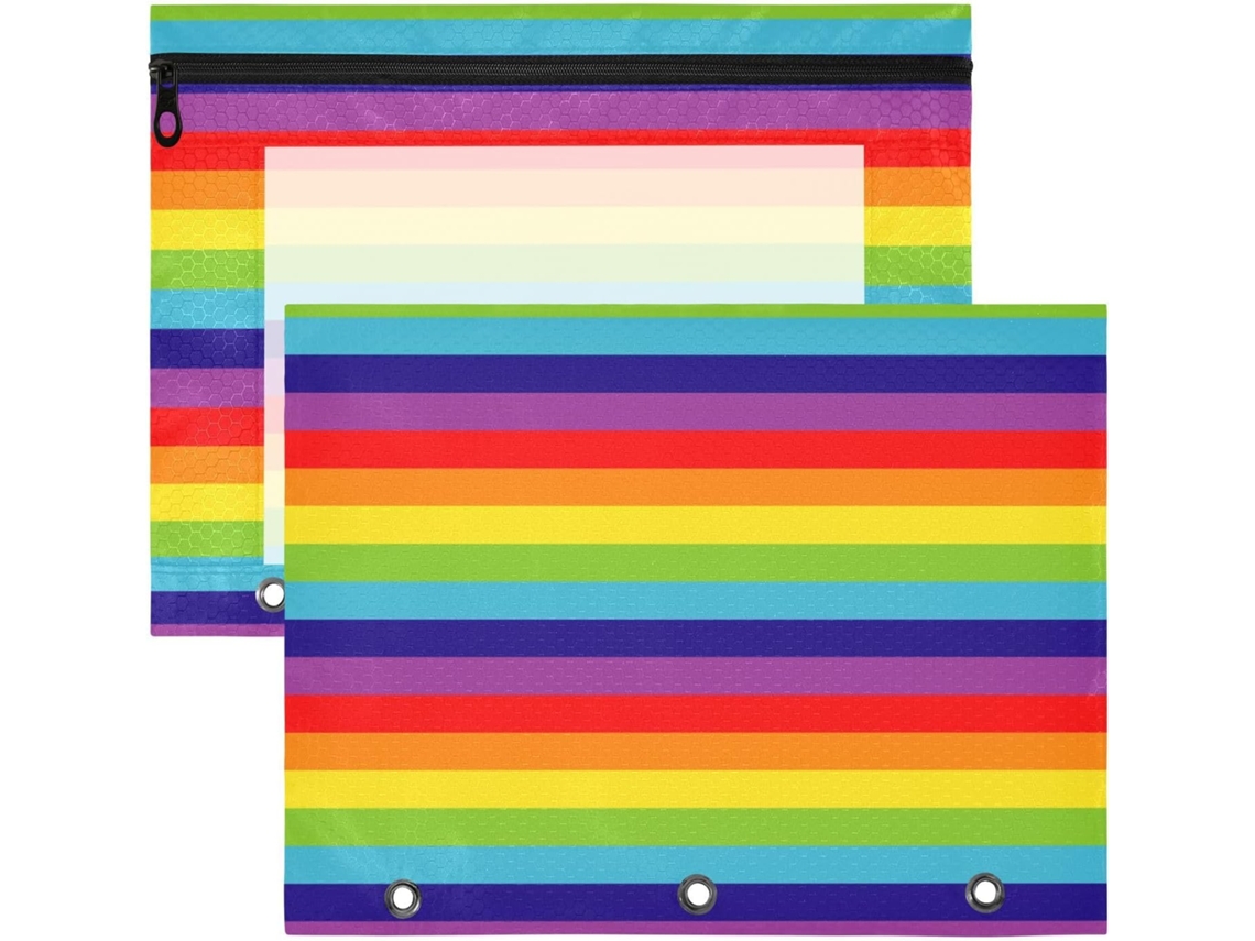 Conjunto de 2 Estojos Resistentes para Folhas A4, Ideais Estudantes Que Retornam Às Aulas Arco íris 31 X 24,