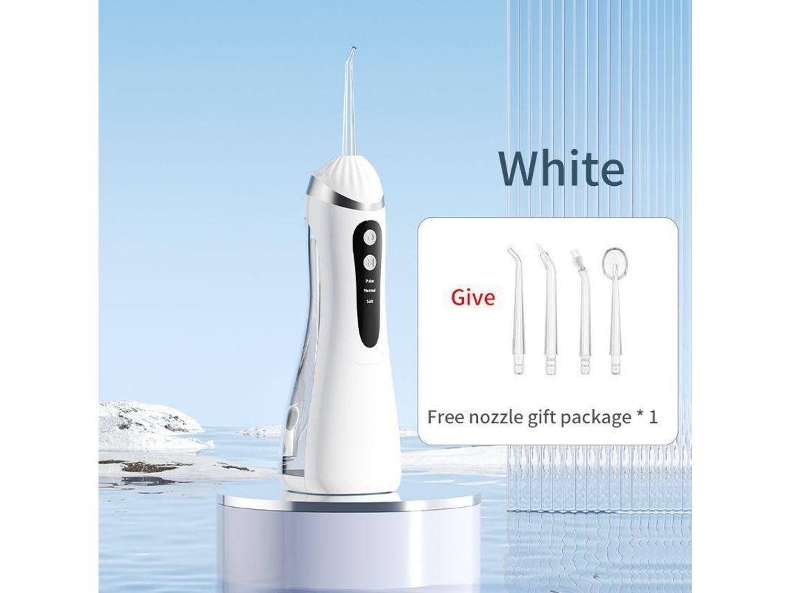 Irrigador Bucal Portátil Branco Com 4 Bicos, 3 Modos De Limpeza E Bateria Recarregável