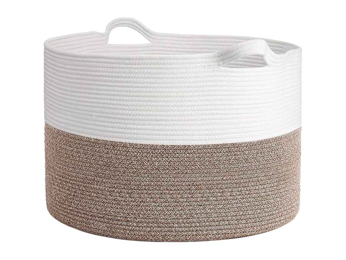 Cesta Multiuso Chique, Cesta De Armazenamento Em Algodão Natural Com Reforço Duplo Para Decoração De Casa, Design Antirriscos E Material Macio, Alças
