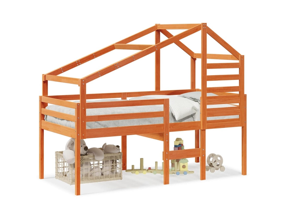 Cama Alta com Telhado MAISON EXCLUSIVE em Pinho Maciço Castanho 80x200 cm