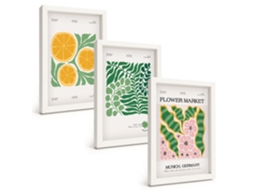 Quadros Decorativos Para Parede Motivos De Plantas Frutíferas Em Tons Pastel Moldura Branca Quadros Para O Escritório Espelharte (3 Peças 20x30 Cm)