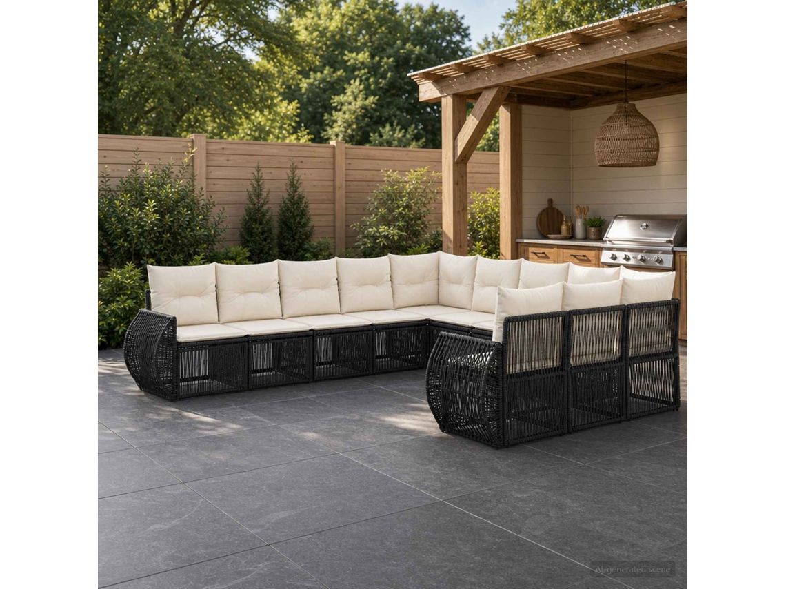 Vidaxl Conjunto De Sofá De Jardim 11 Unid. Preto E Branco Creme