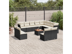 Vidaxl 13 Pcs Conjunto De Sofás De Jardim Com Almofadões Vime Pe Preto