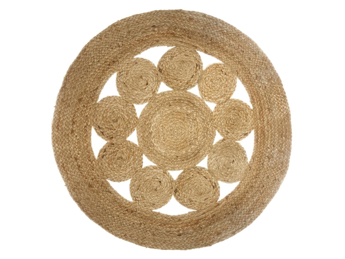 Tapete Redondo Rústico de Juta com Desenhos Geométricos Well Home Ø80cm WELLHOME