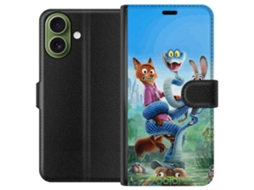 Capa Carteira Compatível Com Apple Iphone 17. Nick Wilde E Judy Hopps Se Equilibram Em Uma Grande Cobra Azul Em Um Cenário De Selva.