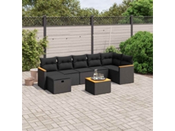 Vidaxl 8 Pcs Conjunto Sofás De Jardim Com Almofadões Vime Pe Preto
