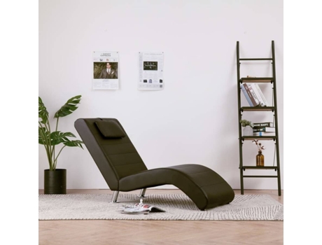 Chaise lounge com almofada couro artificial castanho