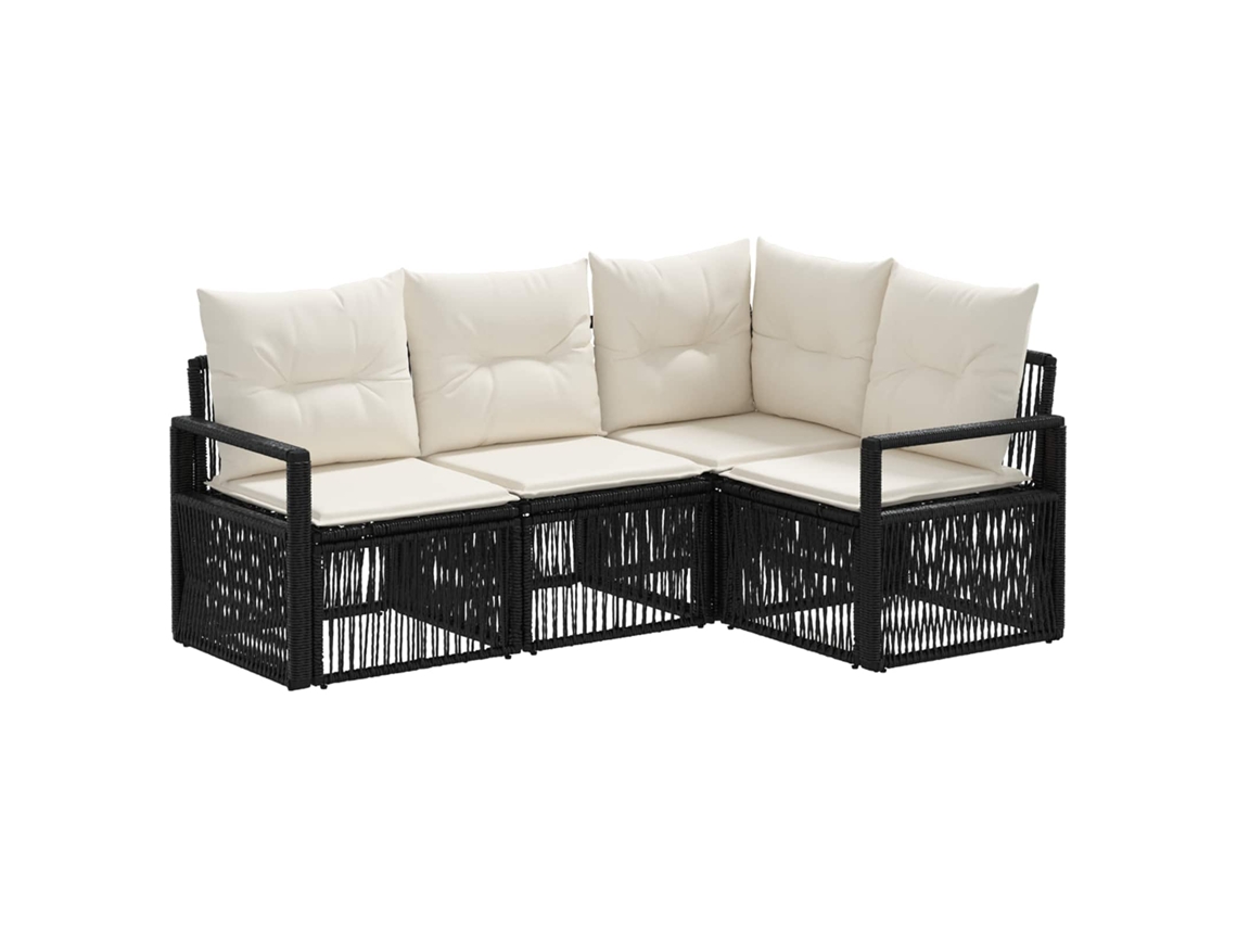 Vidaxl Conjunto De Sofá De Jardim 4 Pcs Preto Vime Pe
