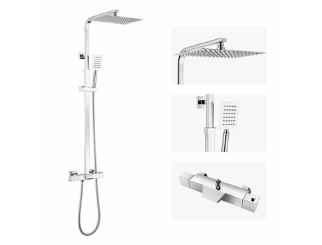 Coluna De Chuveiro Misturador Termostático Chuveiro Superior Quadrado 30x20 Cm Altura Ajustável 98 129 Cm Banheira / Casa De Banho Auralum Max