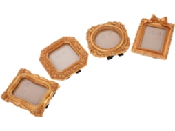 Conjunto 4 Porta Retratos Quadrados Dourados Resina Estilo Vitoriano Retrô Elegantes Fáceis Limpar Ideais GOKOCO