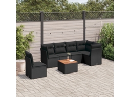 Vidaxl 7 Pcs Conjunto De Sofás P/ Jardim C/ Almofadões Vime Pe Preto