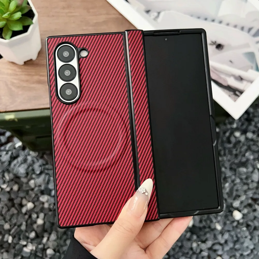(vermelho, Galaxy Z Fold 8 Ultra) Capa Premium Com Textura De Fibra De Carbono, Dobradiça Magnética E Carregamento Sem Fio Magsafe