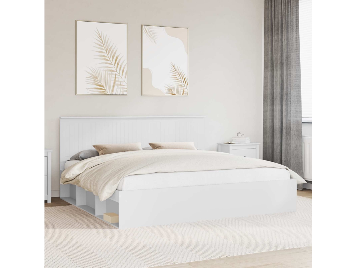 Vidaxl Estrutura Da Cama Com Cabeceira Branco 200 X 200 Cm