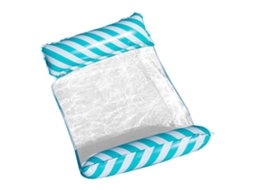 Hammock Inflável Para Piscina Adulto Design Listras Diagonais Portátil Com Rede Azul Verão
