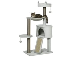 Árvore para Gatos com Toca, Cama, Rede e Brinquedos Inclusos, 60 Cm X 40 Cm X 113 Cm, Cinza Claro. ESSÊNCIACASA
