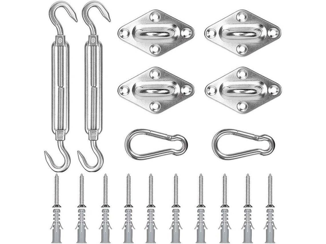 Kit de Fixação para Toldo de Sombra 8 Peças Aço Inoxidável Ganchos Molas Tensores para Triângulo Retângulo S/MARCA