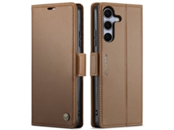 Capa Para Samsung Galaxy S25 Plus 5g De Couro Com Textura De Lichia E Fecho Borboleta Com Proteção E Sistema Rfid Antirroubo Marrom