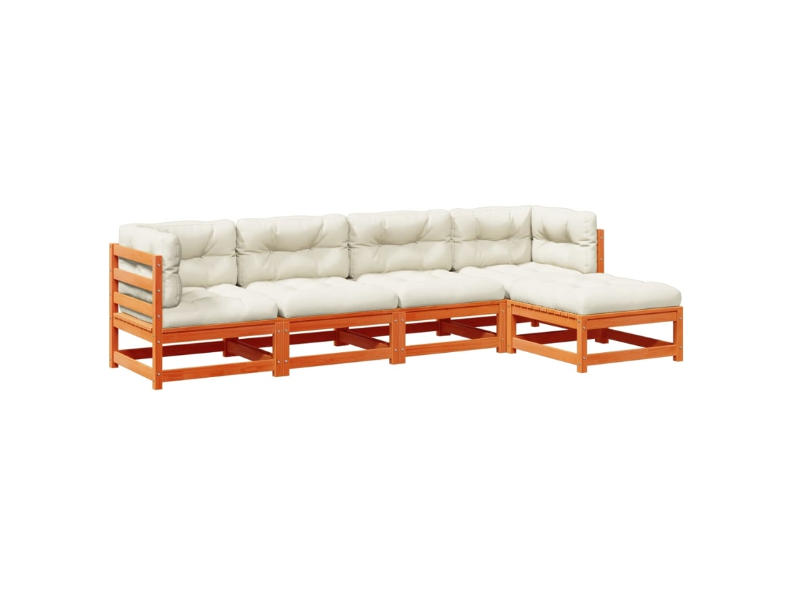 Conjunto de 5 Sofás Jardim com Almofadões Pinho Maciço Castanho Mel MAISON EXCLUSIVE