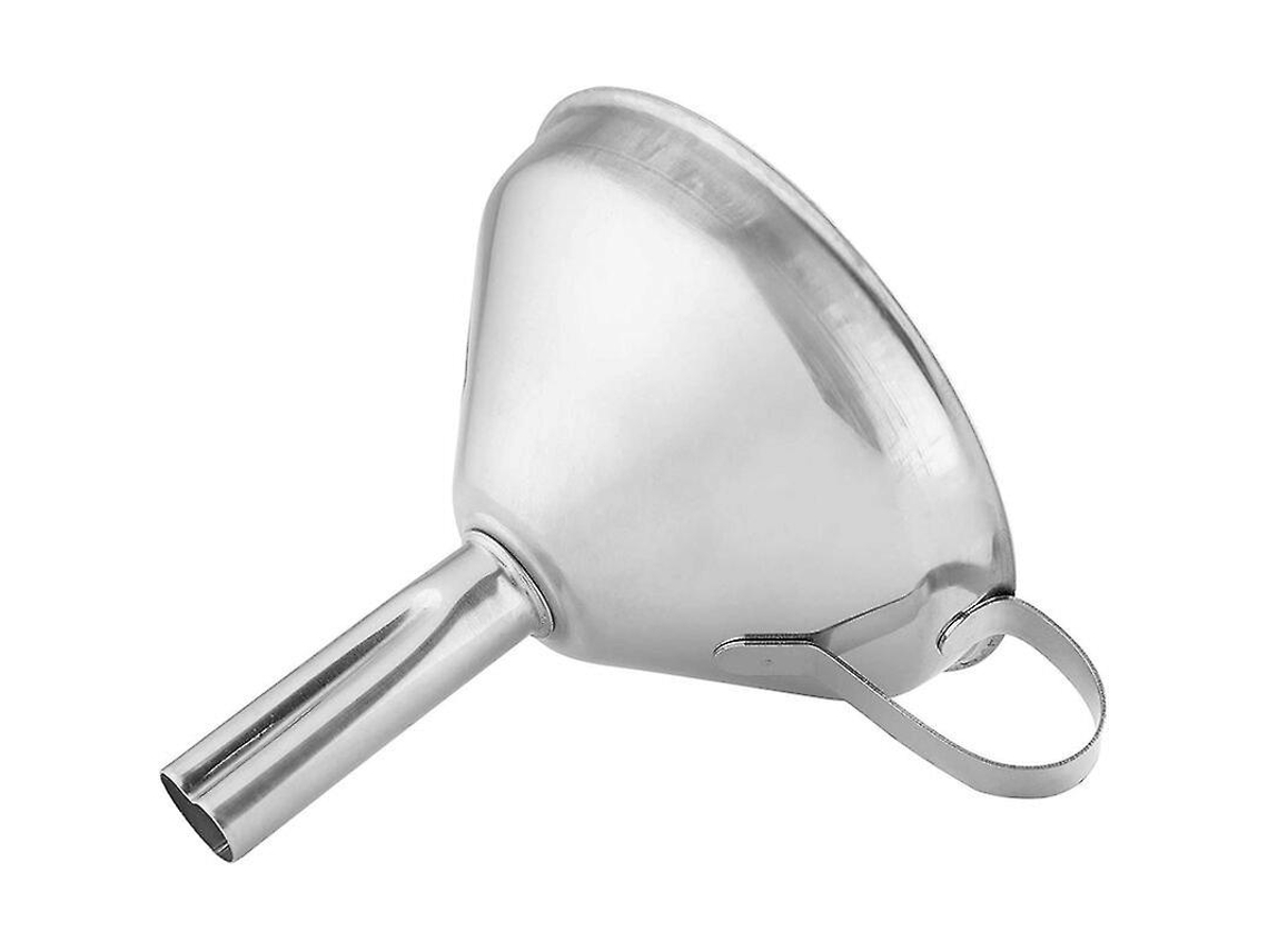 Funil de aço inoxidável com caixa, utensílio de cozinha para encher garrafas, transferência de líquidos, diâmetro de 10 cm.