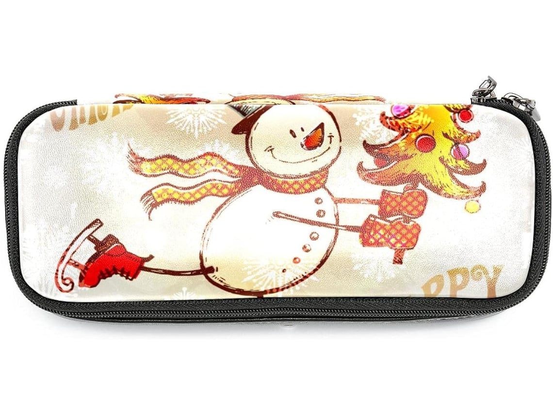 Estojo Grande Com Design De Boneco Neve E Árvore, Ideal Escola, Escritório, Adultos, Meninas E Meninos